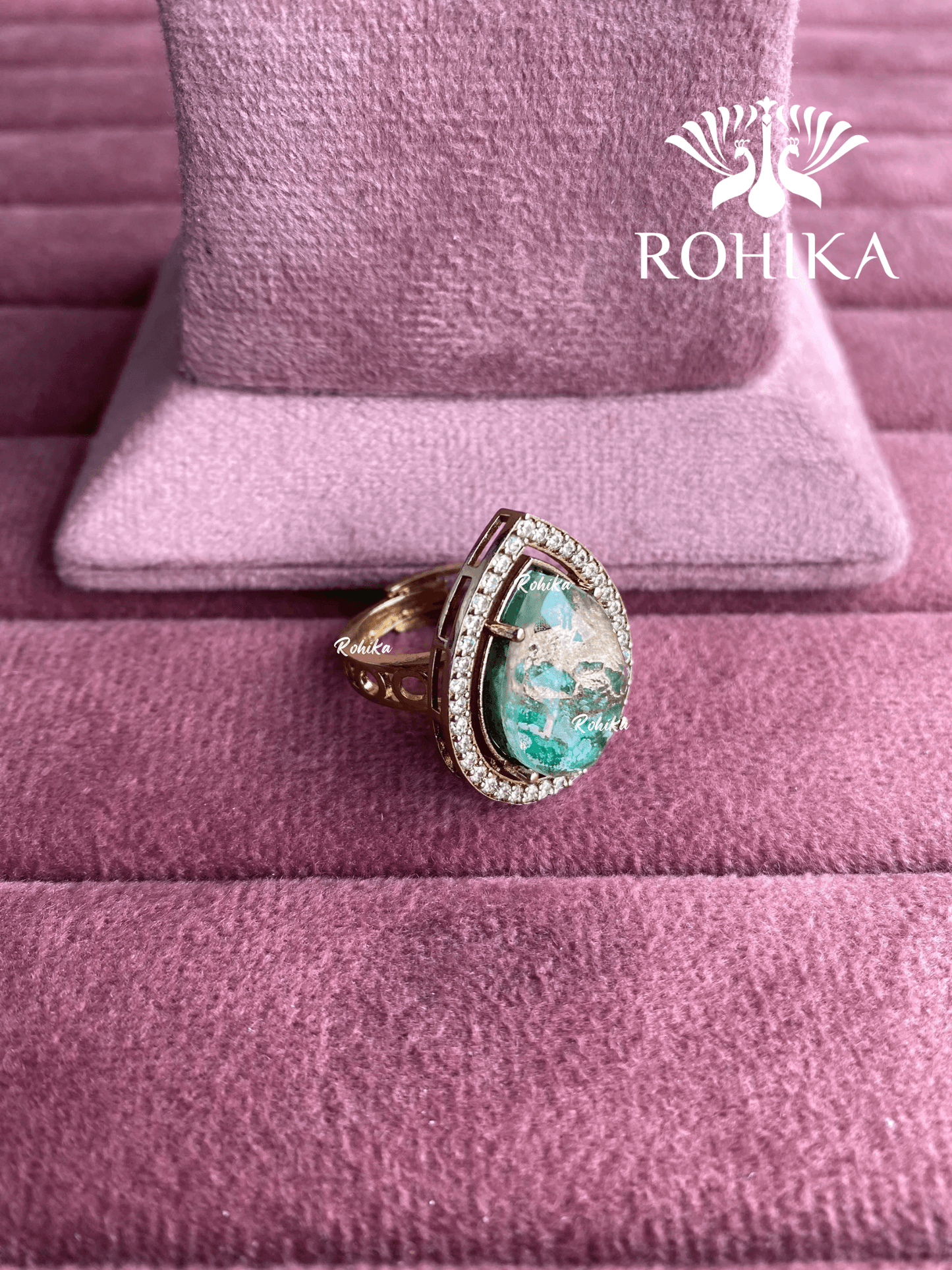 Angana polki kundan ring (SG-091) - Green - Rohika Store