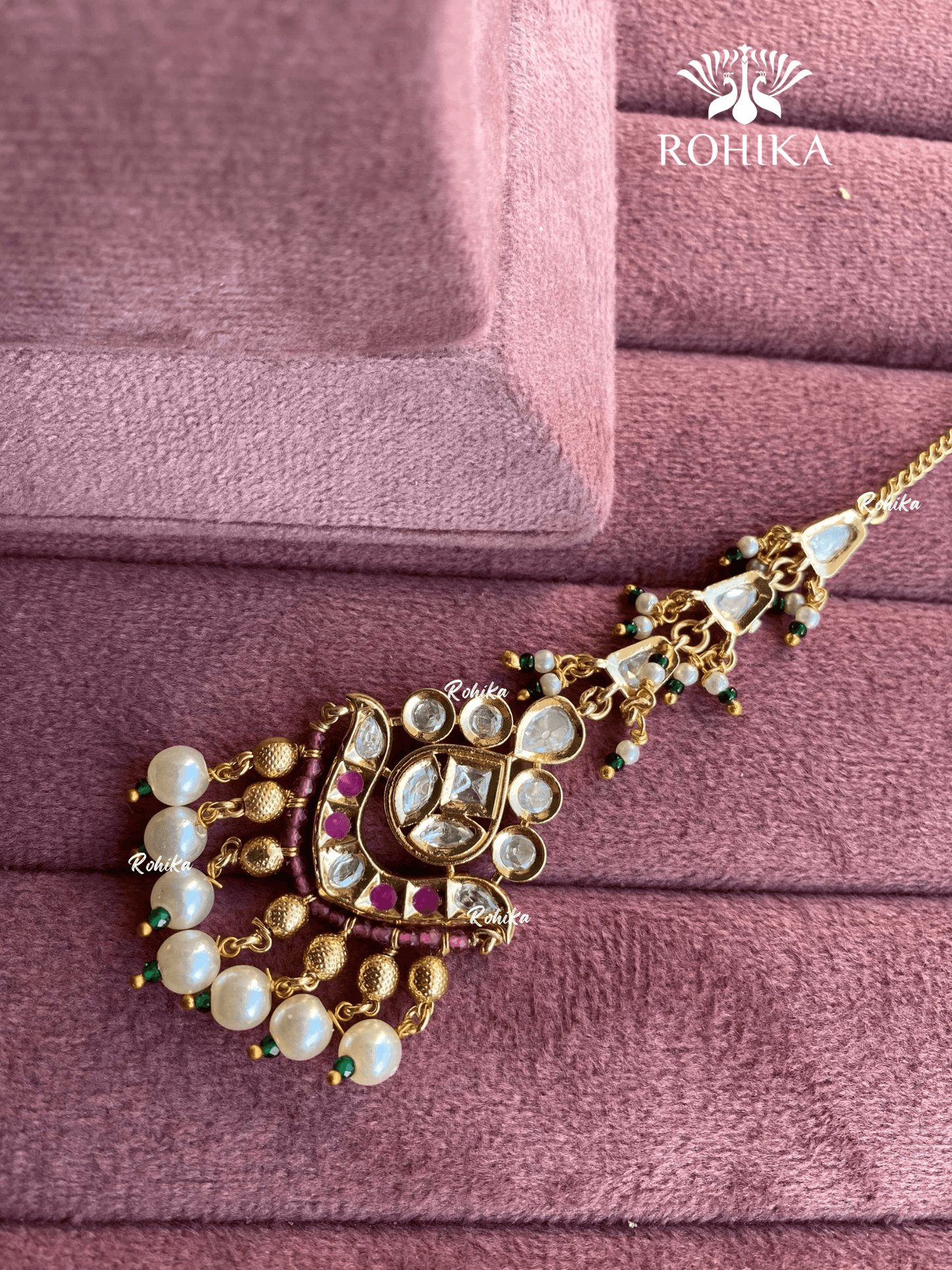 Polki kundan maangtikka (PLKM-030) - Pink - Rohika Store