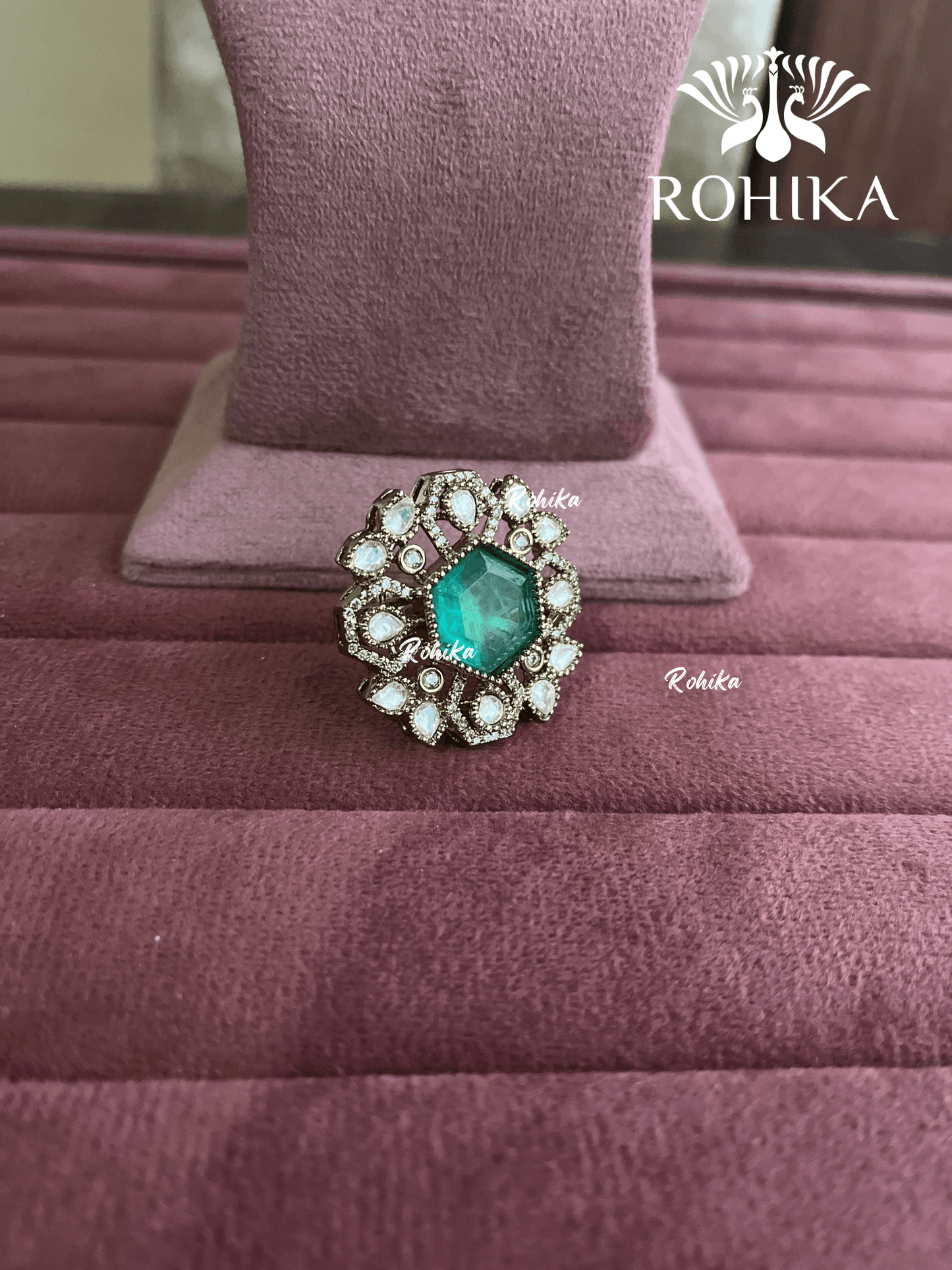Angana polki kundan ring (SG-096) - Mint green - Rohika Store