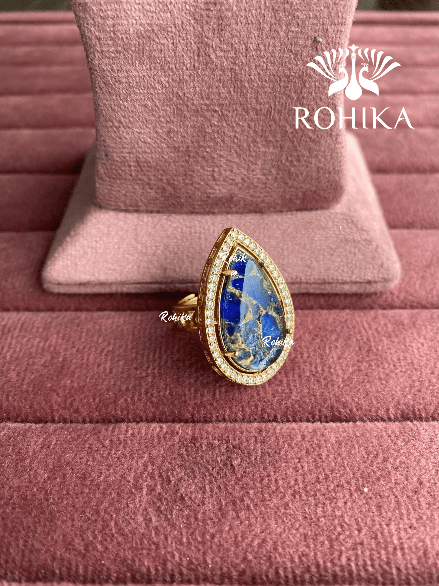 Angana polki kundan ring (SG-123) - Blue - Rohika Store