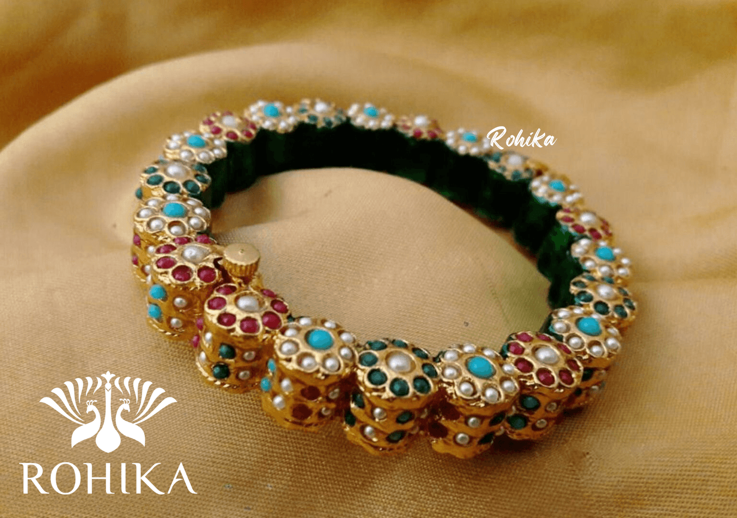 Navya jadau bangles (Single) - Multi colour - Rohika Store