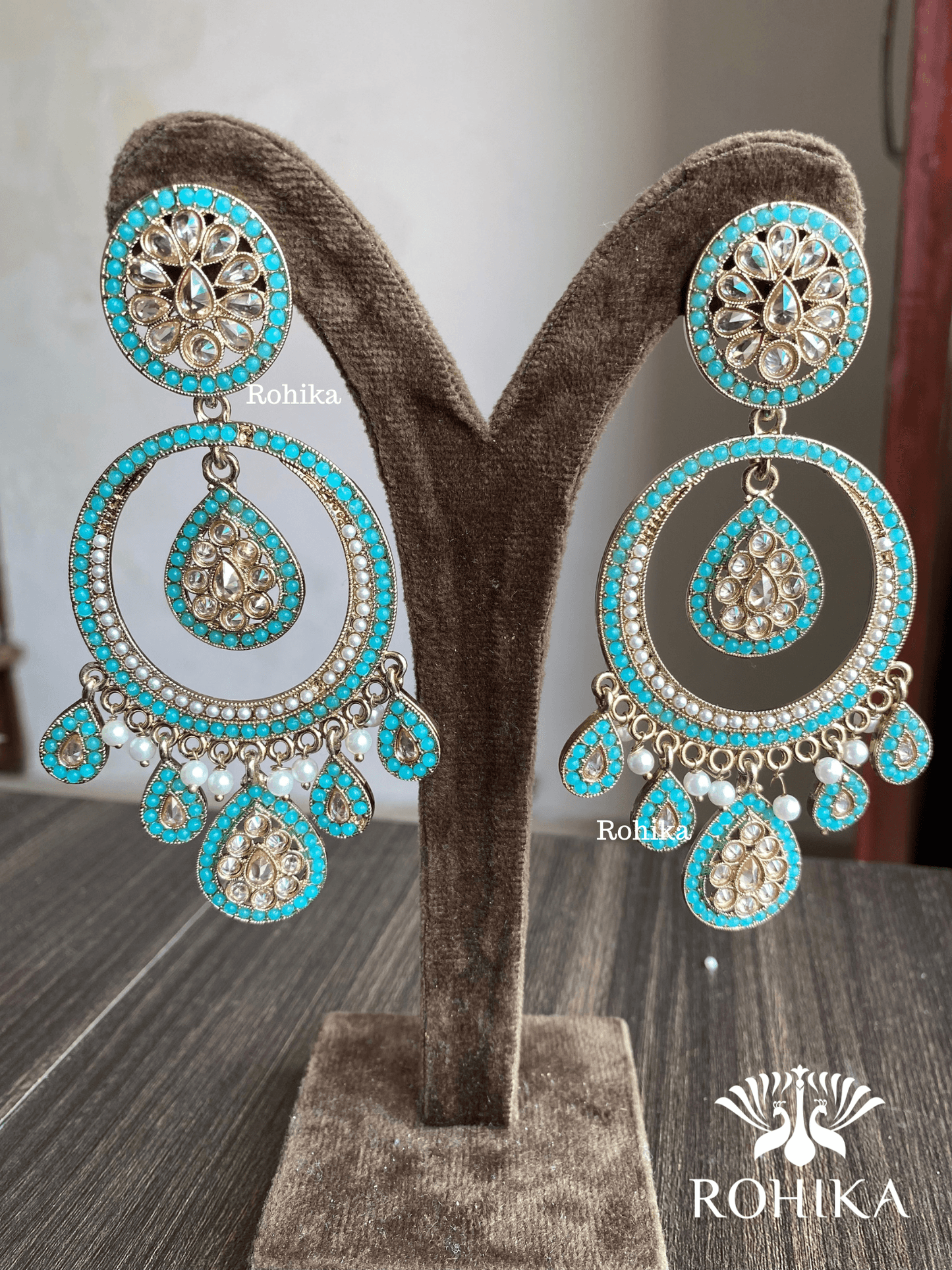 Sitara polki earrings - Sky Blue - Rohika Store