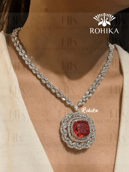 Sofiya american diamond necklace set - Orange - Rohika Store