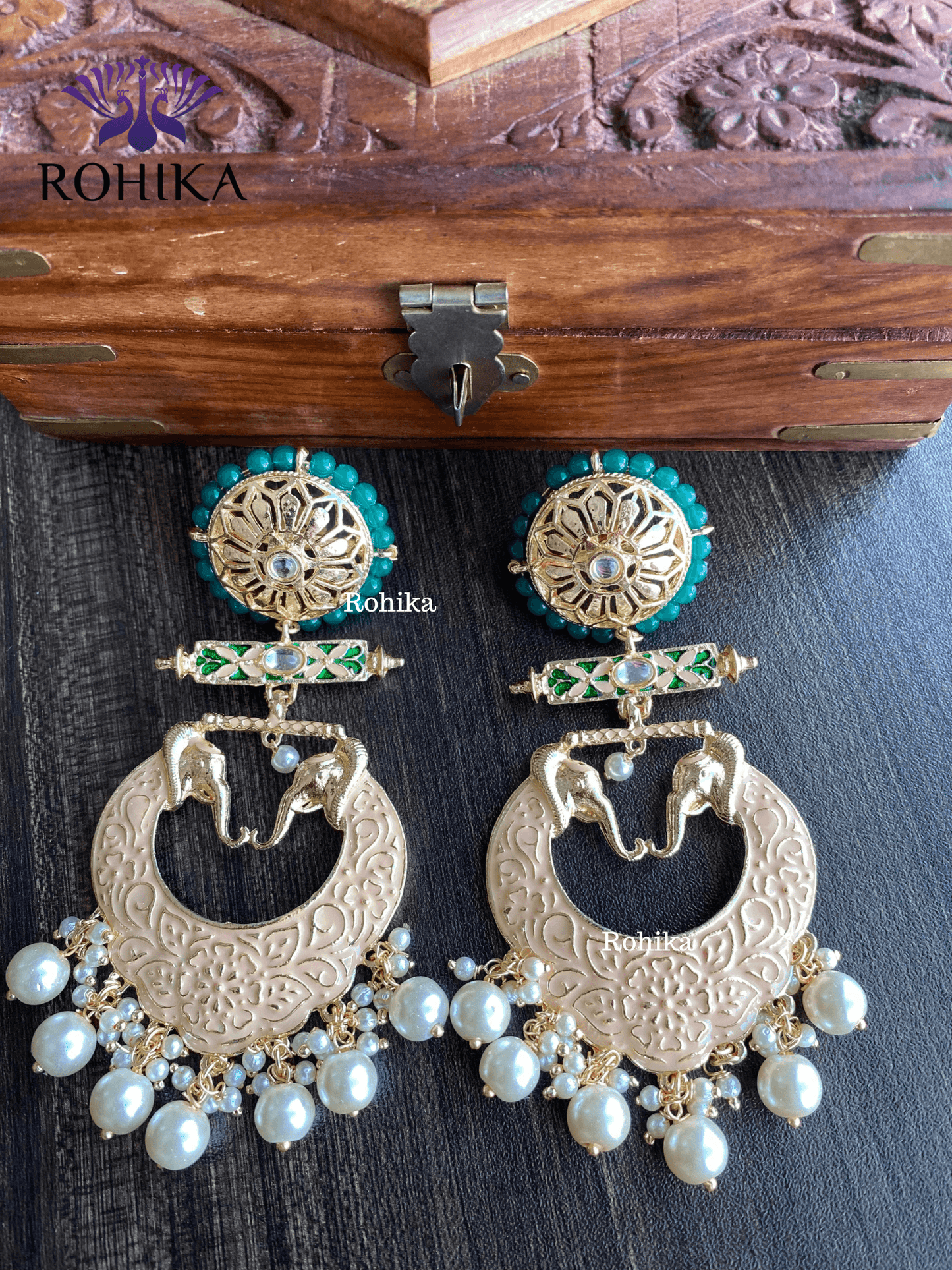 Gaja meenakari earrings - Peach - Rohika Store