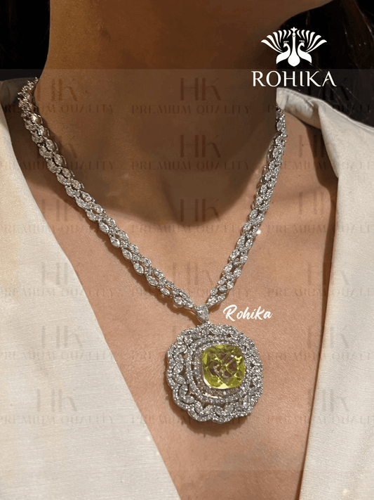 Sofiya american diamond necklace set - Yellow - Rohika Store