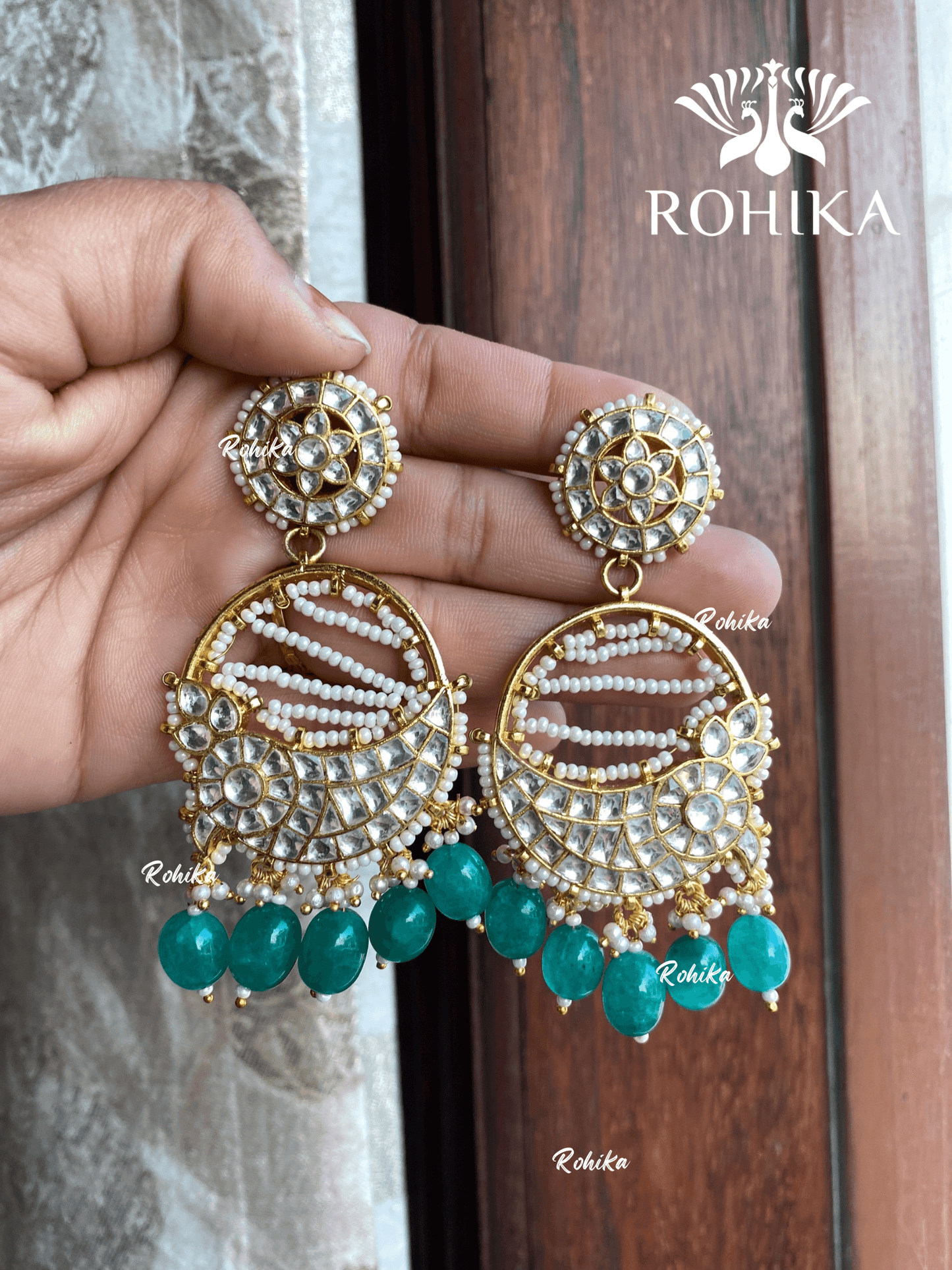 Parini pachhi kundan earrings (PKJ017) - Green - Rohika Store