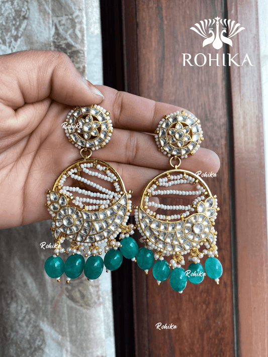 Parini pachhi kundan earrings (PKJ017) - Green - Rohika Store