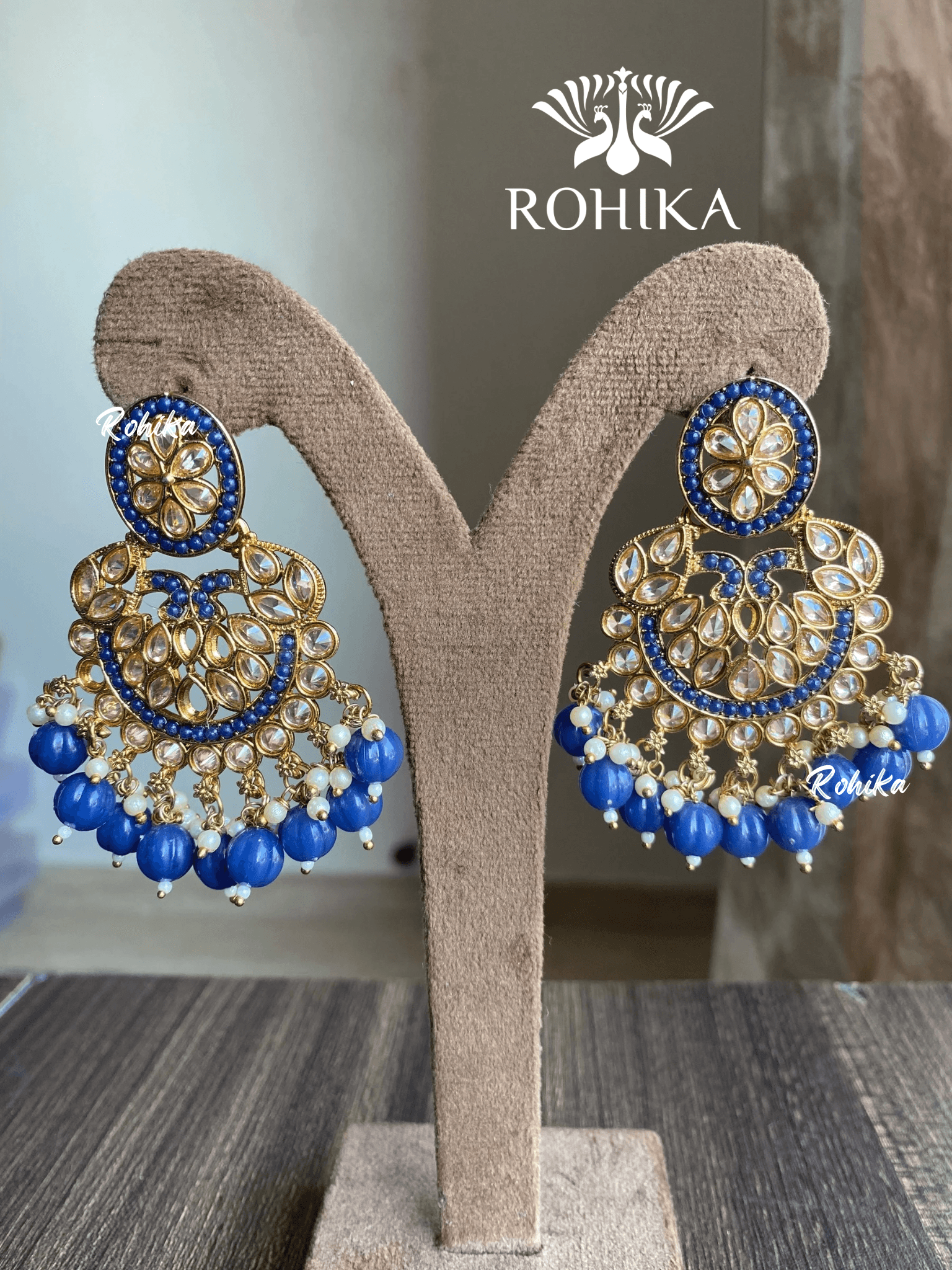 Kanika polki earrings - Blue - Rohika Store