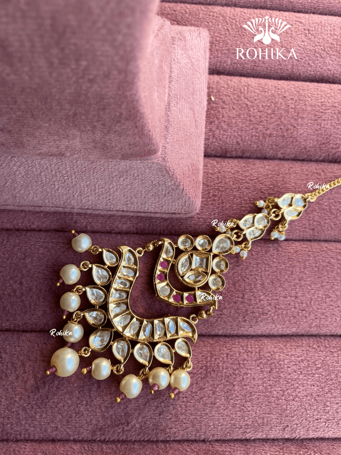 Polki kundan maangtikka (PLKM-031) - Pink - Rohika Store