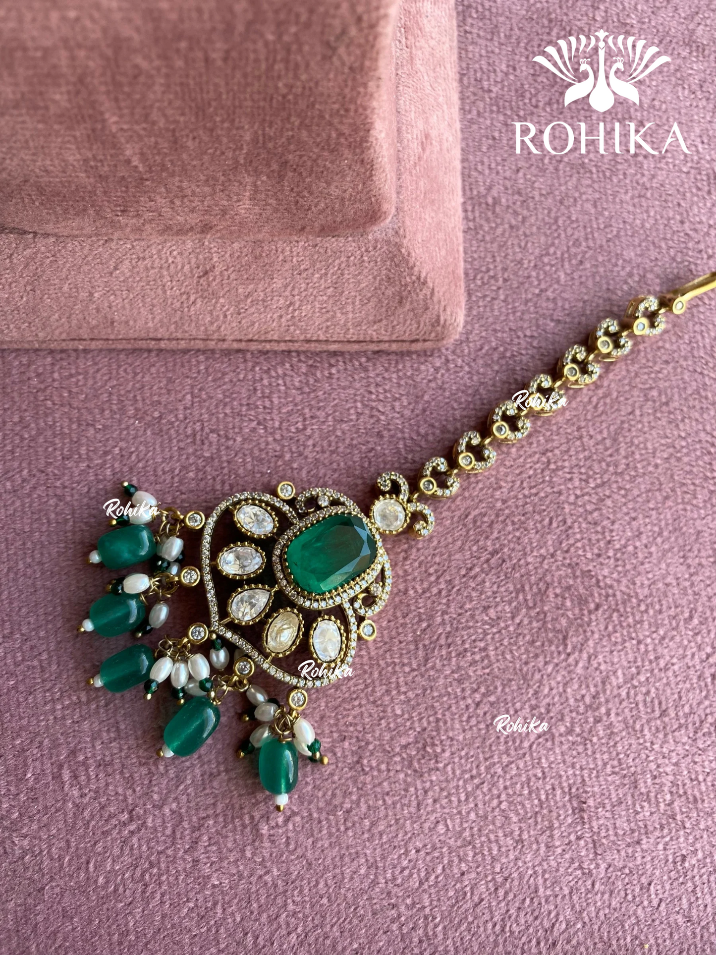 Polki kundan maangtikka (PLKM-077) - Green -Rohika store