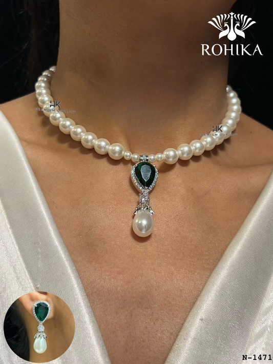 American diamond choker set (ADN -019) - Dark green - Rohika store