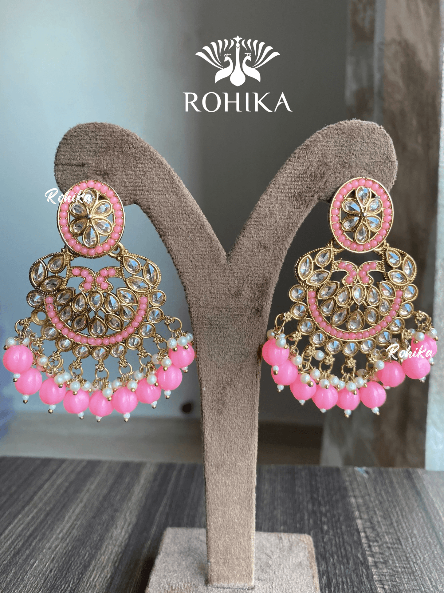 Kanika polki earrings - Baby pink - Rohika Store