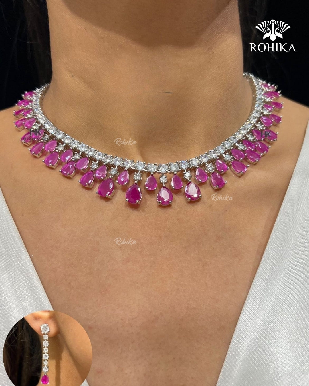 Mary American Diamond Necklace - Pink