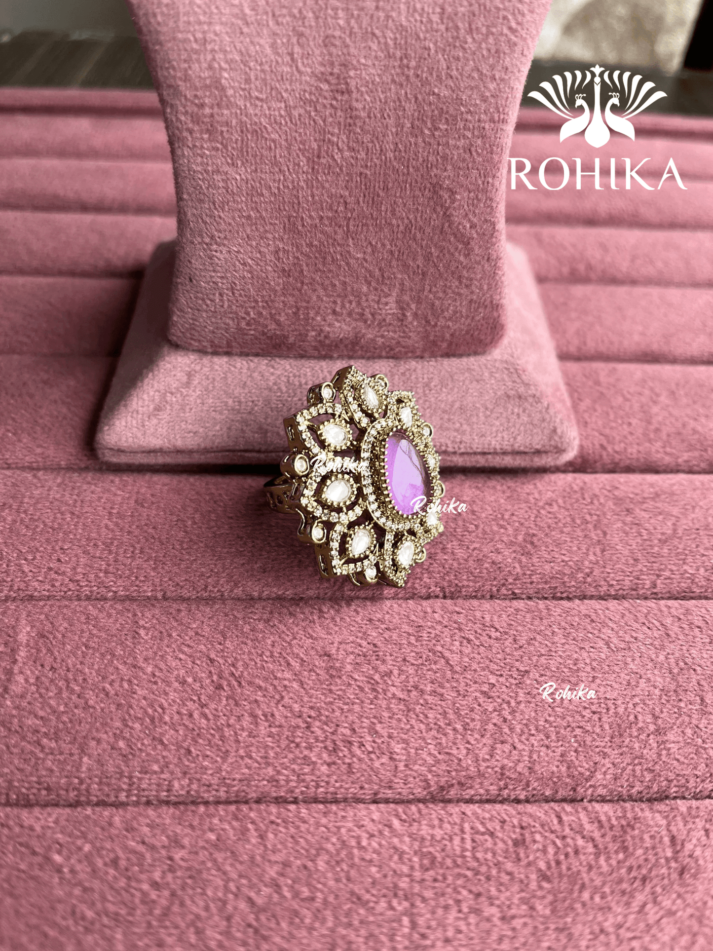 Angana polki kundan ring (SG-106) - Purple - Rohika Store