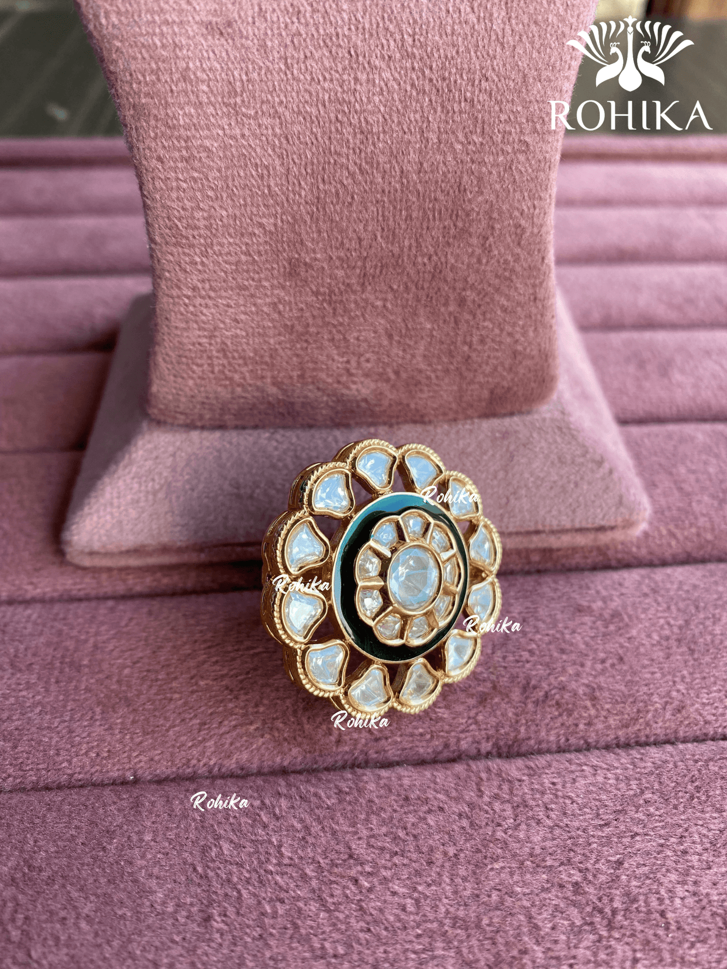 Angana polki kundan ring (SG-059) - Green - Rohika Store