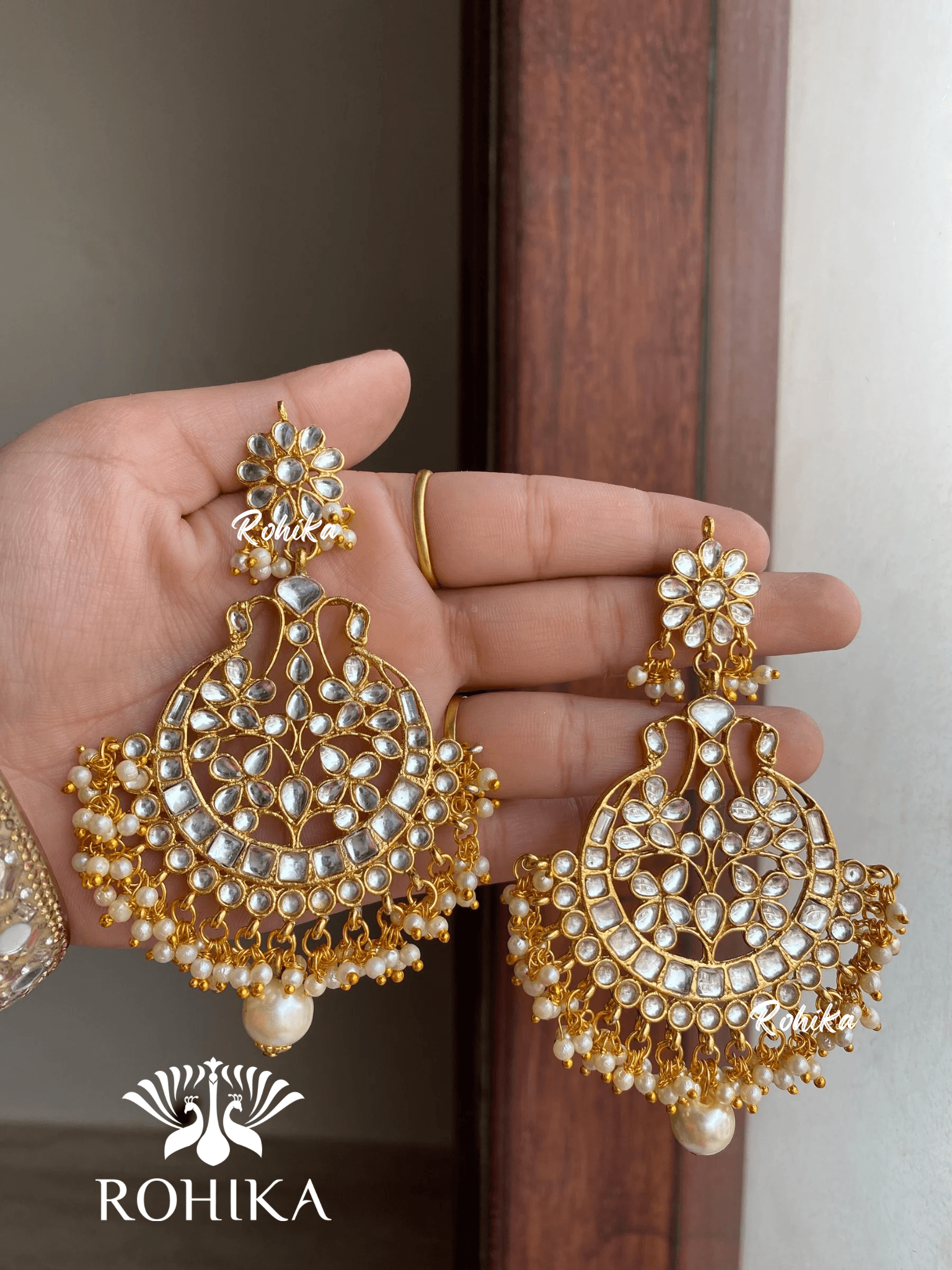 Kavee earrings and maangtikka combo - White - Rohika Store