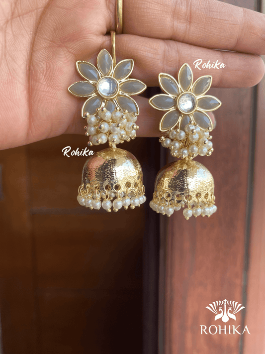 Misha jhumka Earrings - Grey - Rohika Store