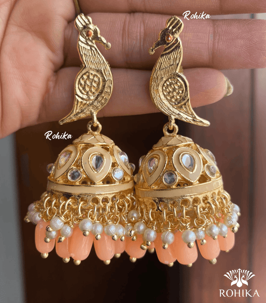 Nitya jhumka earrings - Peach - Rohika Store