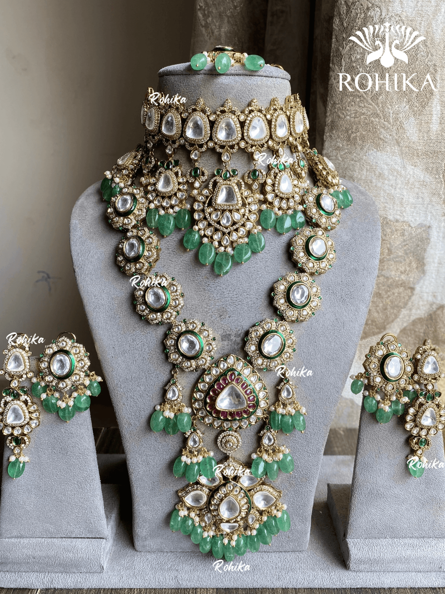 Atithi polki kundan combo set - Dark green - Rohika Store