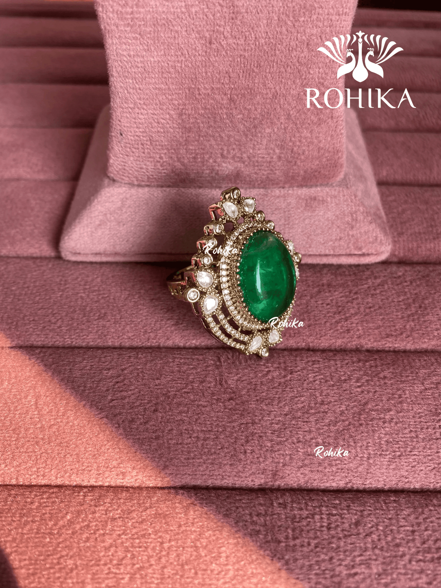 Angana polki kundan ring (SG-105) - Dark green - Rohika Store