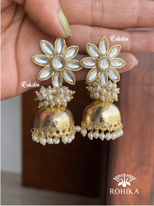Misha jhumka Earrings - White - Rohika Store