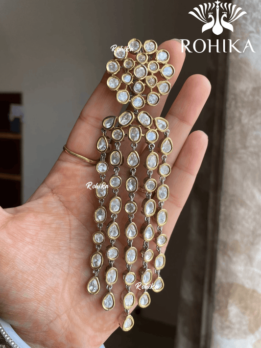 Saavi polki kundan earrings - Golden - Rohika Store