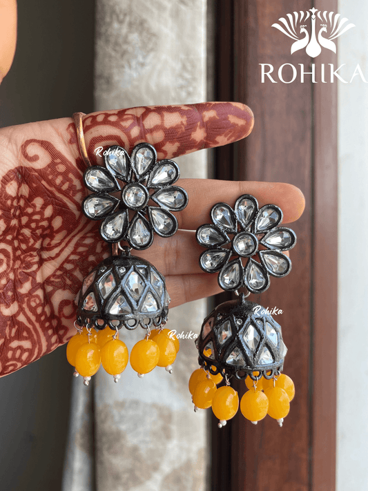 Shyamli oxidized jhumka earrings (004) - Yellow - Rohika Store
