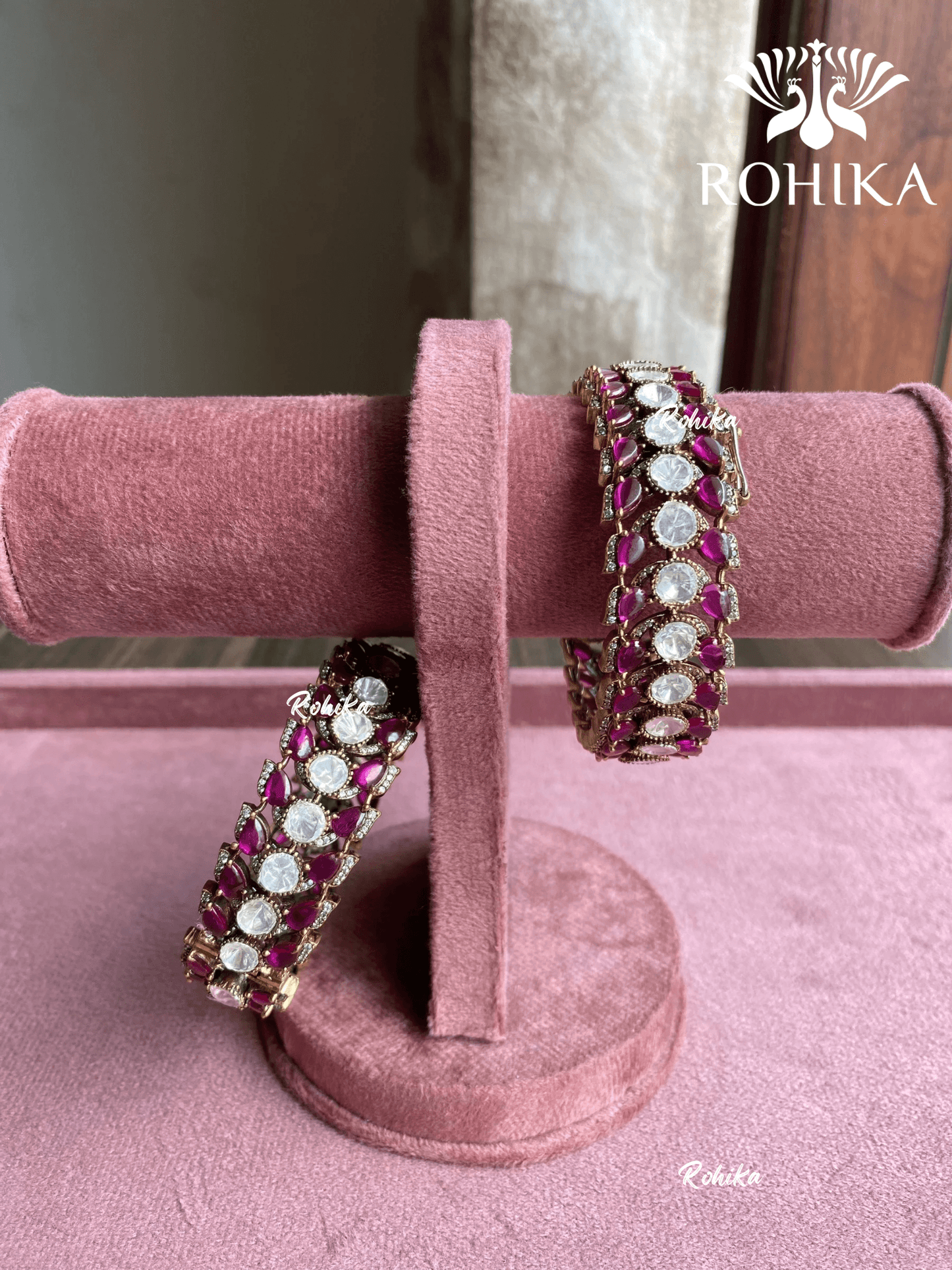 Aarzoo moisinite kada/bangles - Pink - Rohika Store
