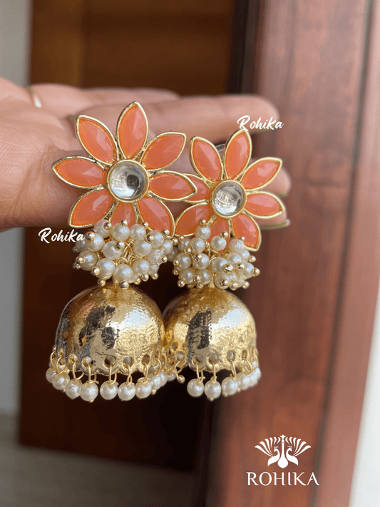 Misha jhumka Earrings - Peach - Rohika Store