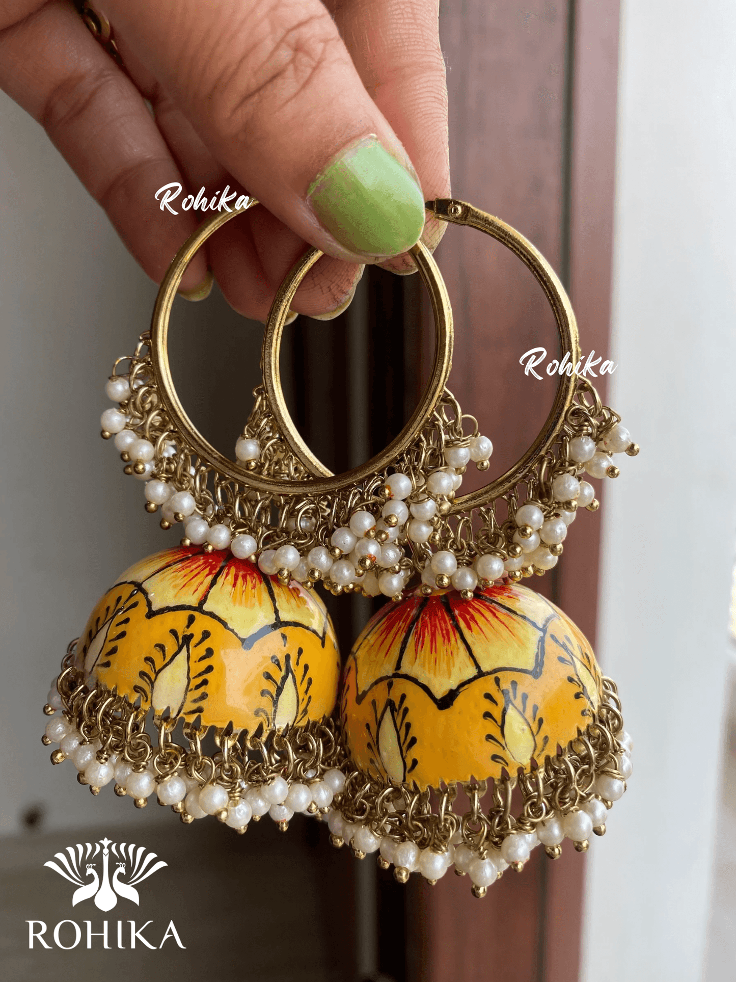 Muskan jhumka bali earrings - Yellow - Rohika Store