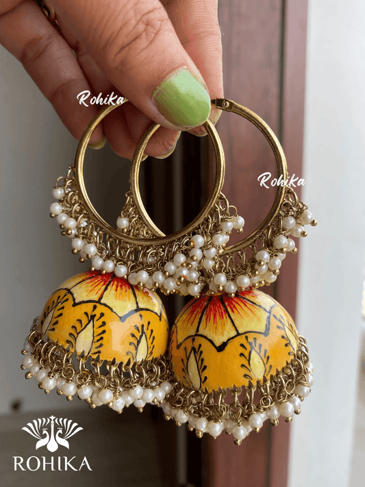 Muskan jhumka bali earrings - Yellow - Rohika Store