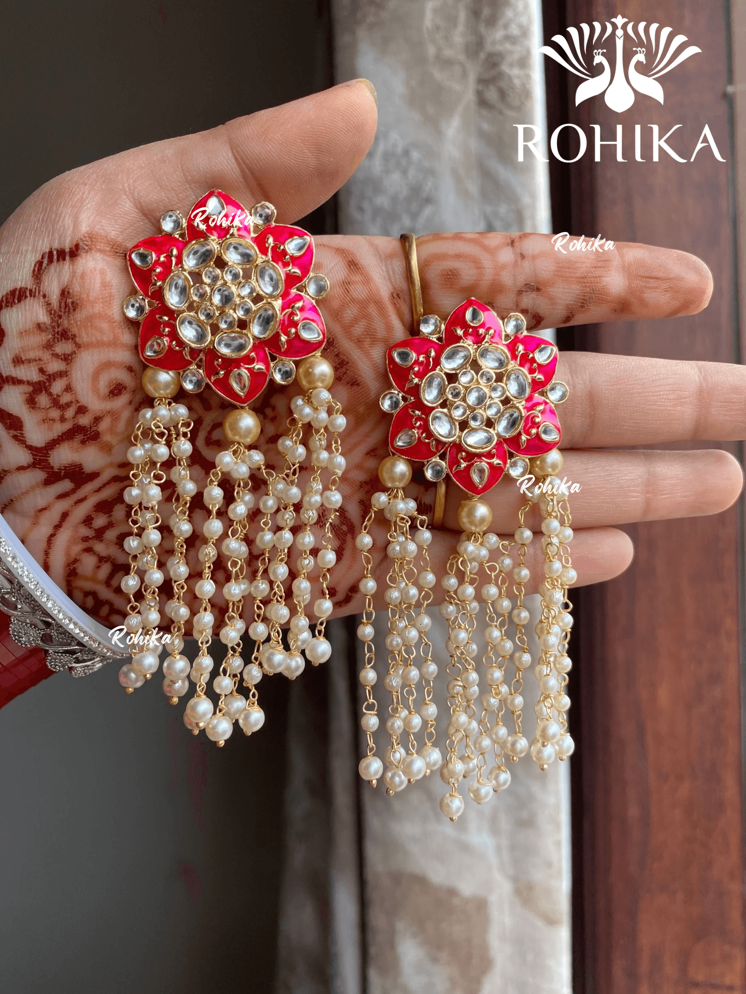 Monika kundan earrings - Dark pink - Rohika Store