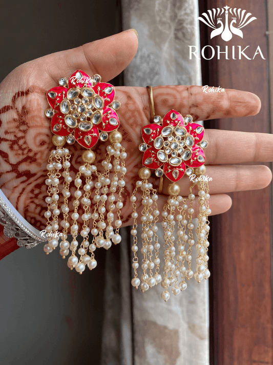 Monika kundan earrings - Dark pink - Rohika Store