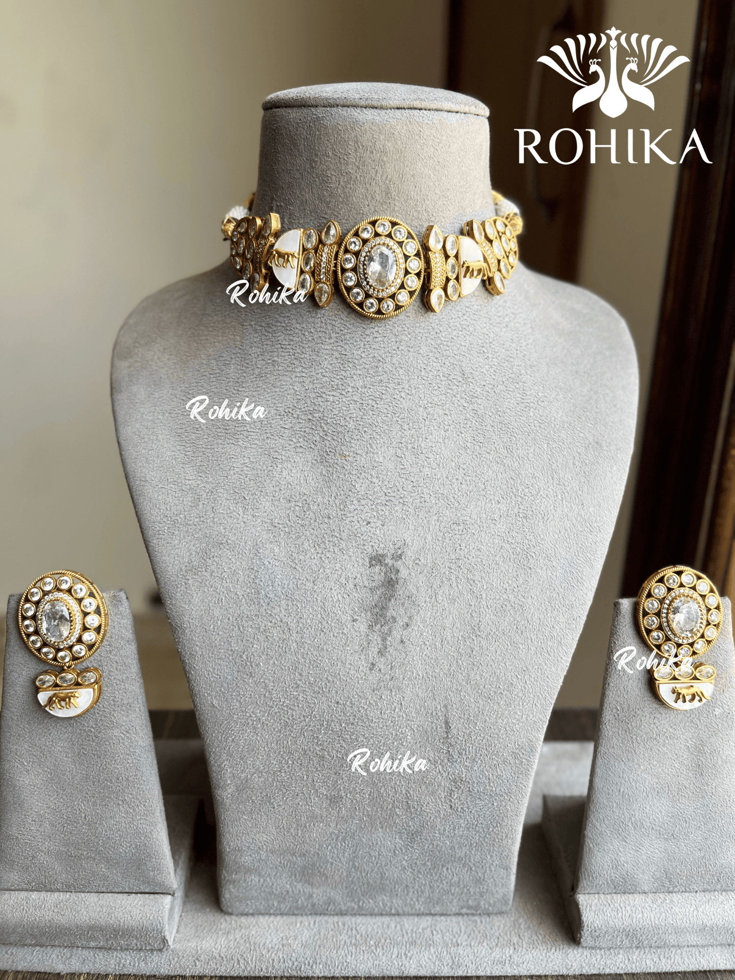 Sabha designer choker set - White - Rohika Store