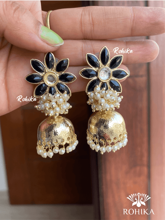 Misha jhumka Earrings - Black - Rohika Store