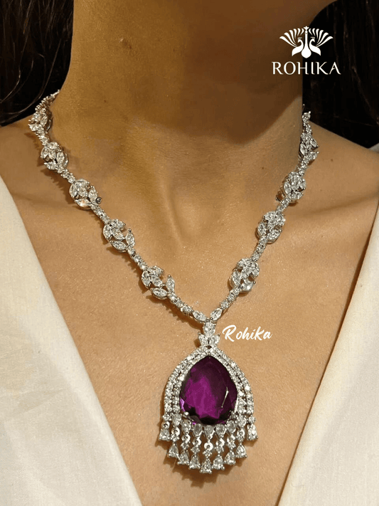 Piya american diamond necklace set - Meganta - Rohika Store