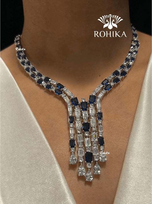Lvy american diamond necklace set - Dark blue - Rohika Store