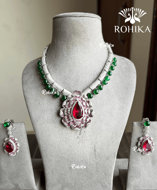 Malaika AD necklace set - Red and Green - Rohika Store