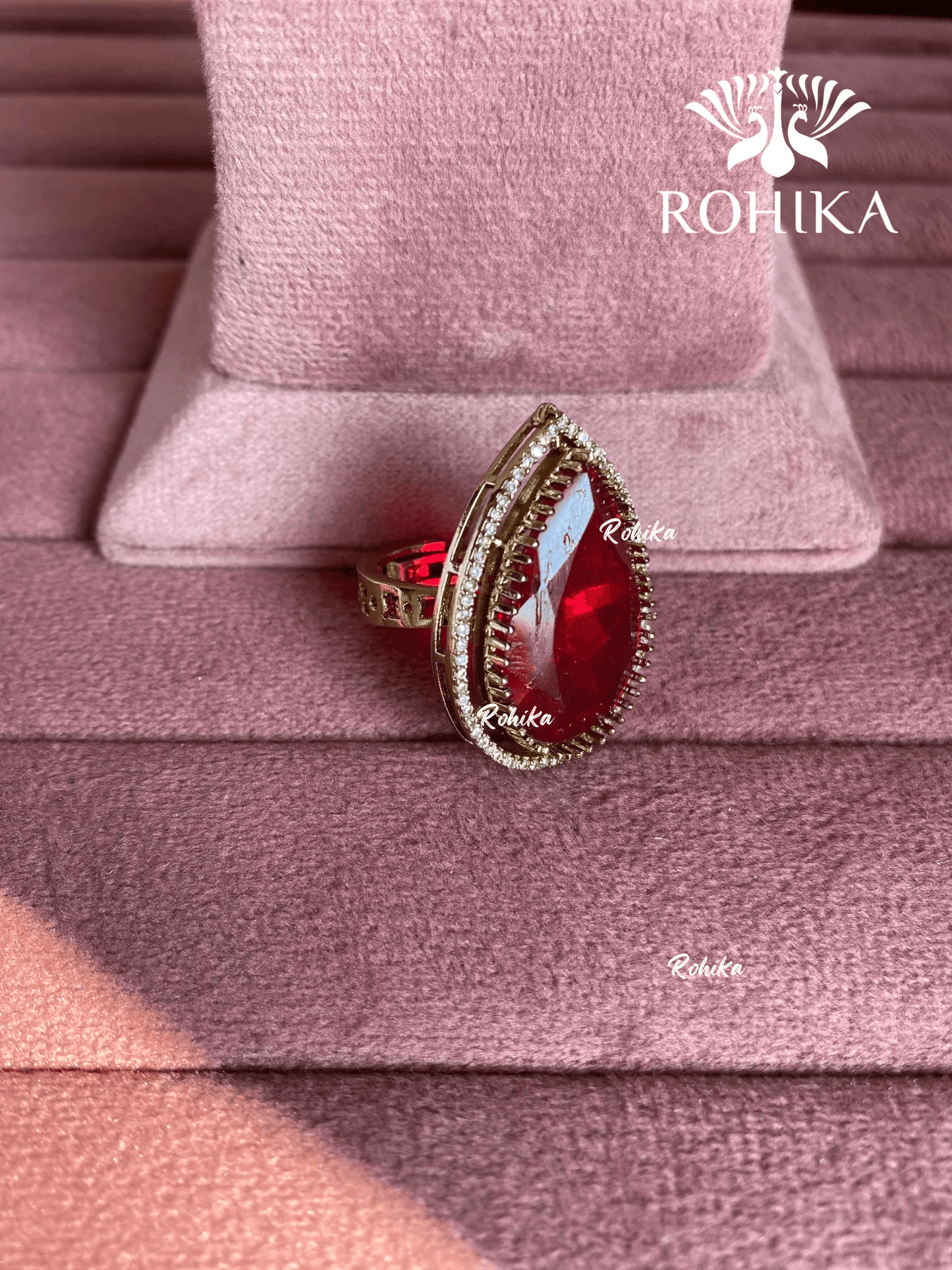 Angana polki kundan ring (SG-108) - Ruby red - Rohika Store
