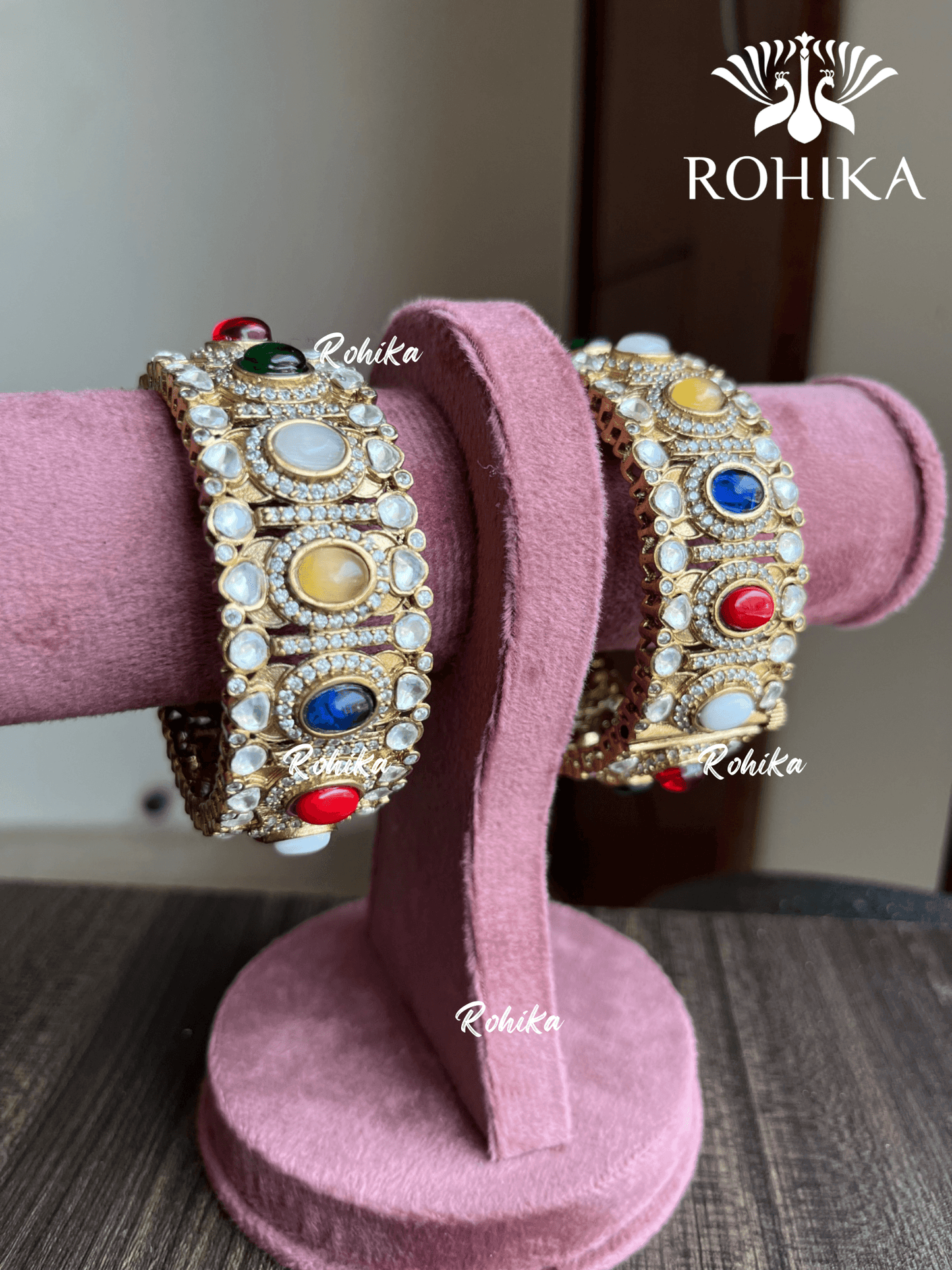 Navnee polki kundan kada/bangles - Navratan - Rohika Store