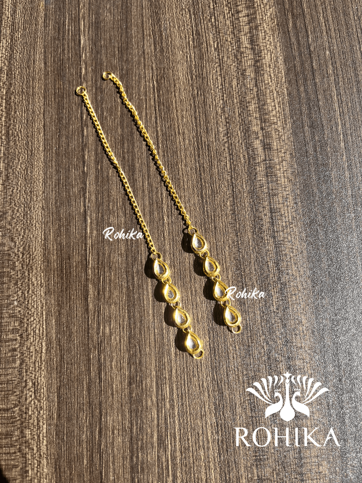 Kundan earchains - Golden - Rohika Store