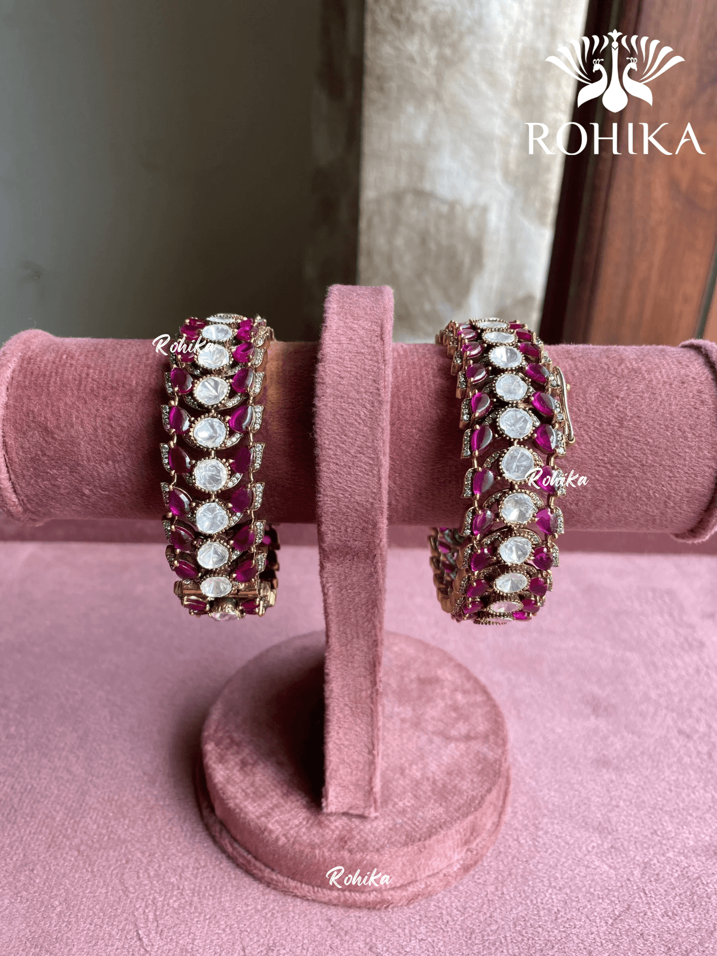 Aarzoo moisinite kada/bangles - Pink - Rohika Store