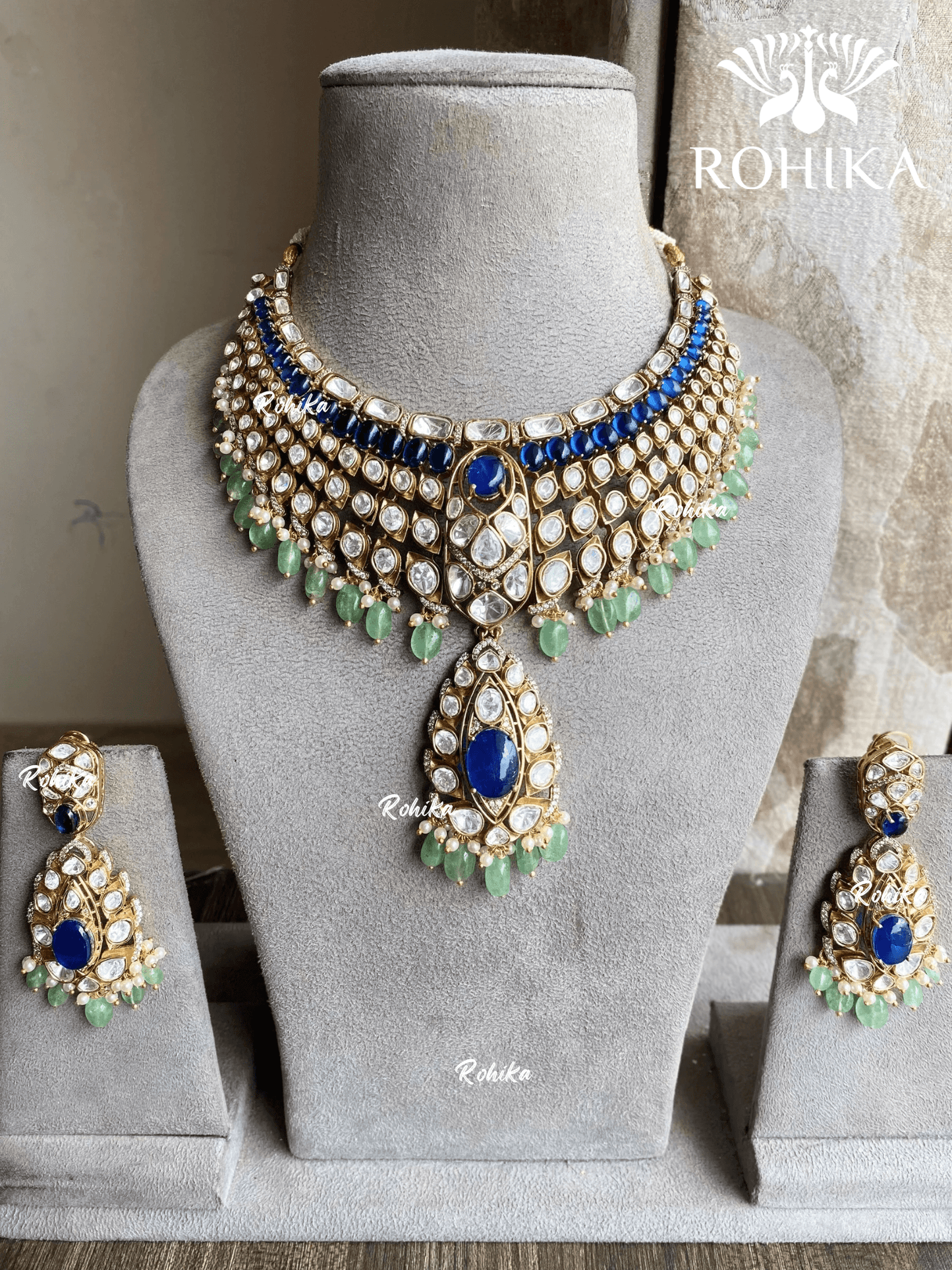 Mukti moisanite necklace set - Mint green and Blue - Rohika Store