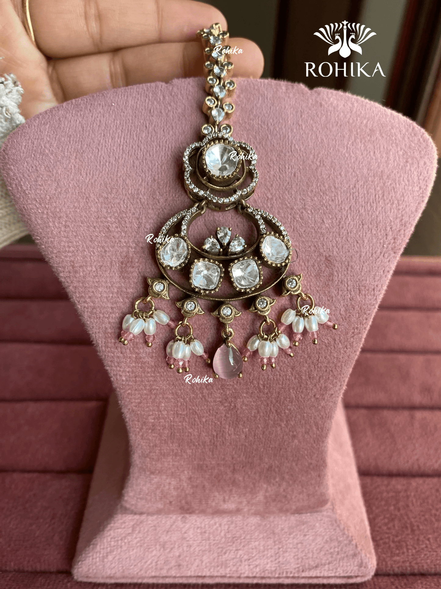 Moisanite maangtikka (013) - Pink - Rohika Store