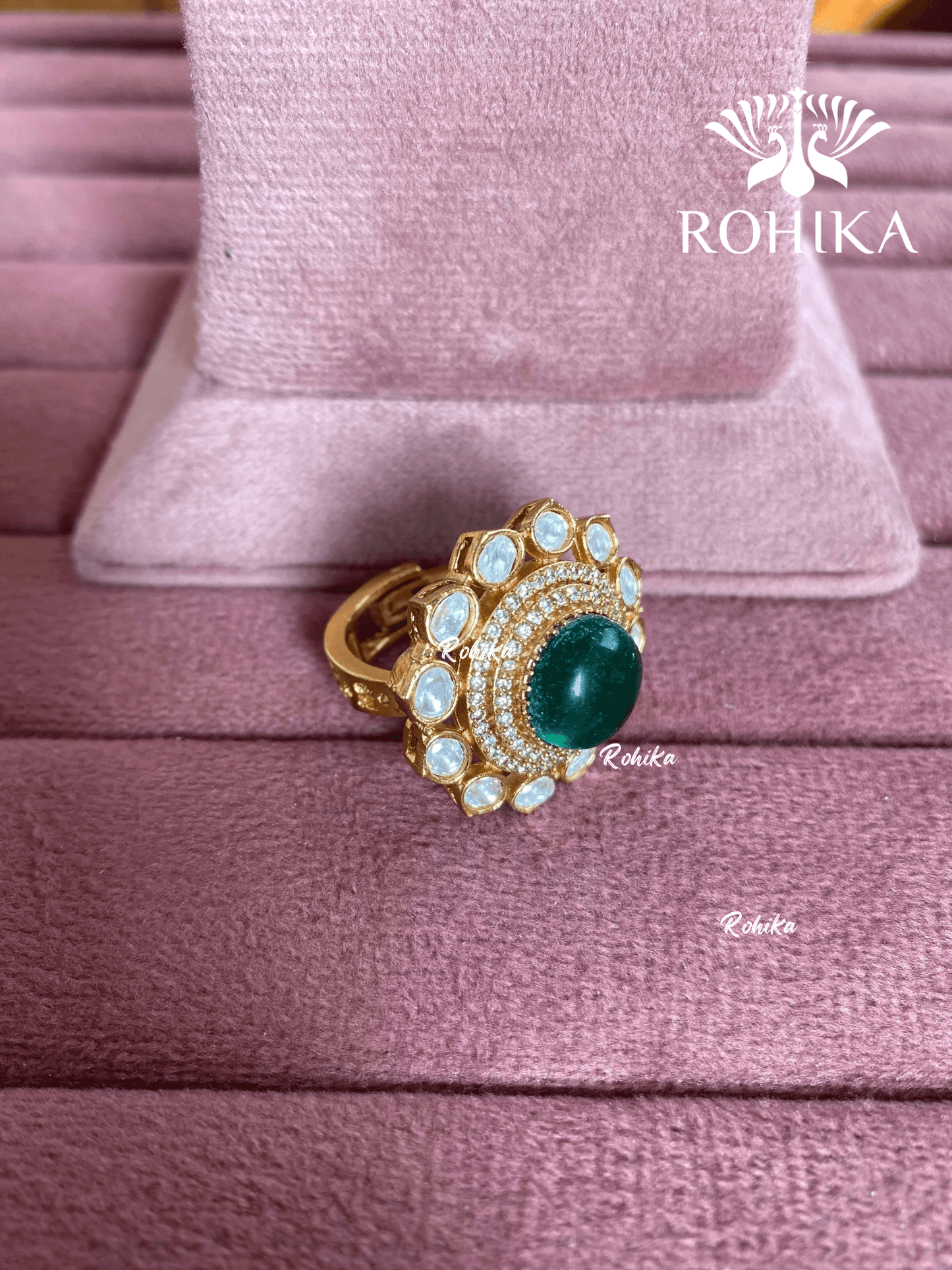 Angana polki kundan ring (SG-138) - Dark green - Rohika Store