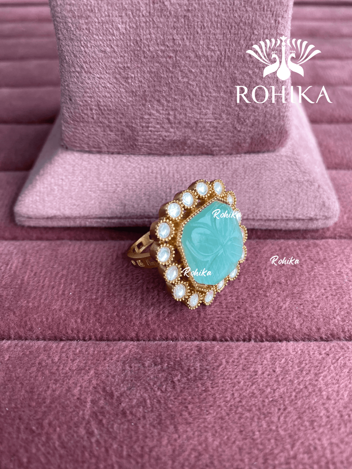 Angana polki kundan ring (SG-132) - Mint green - Rohika Store