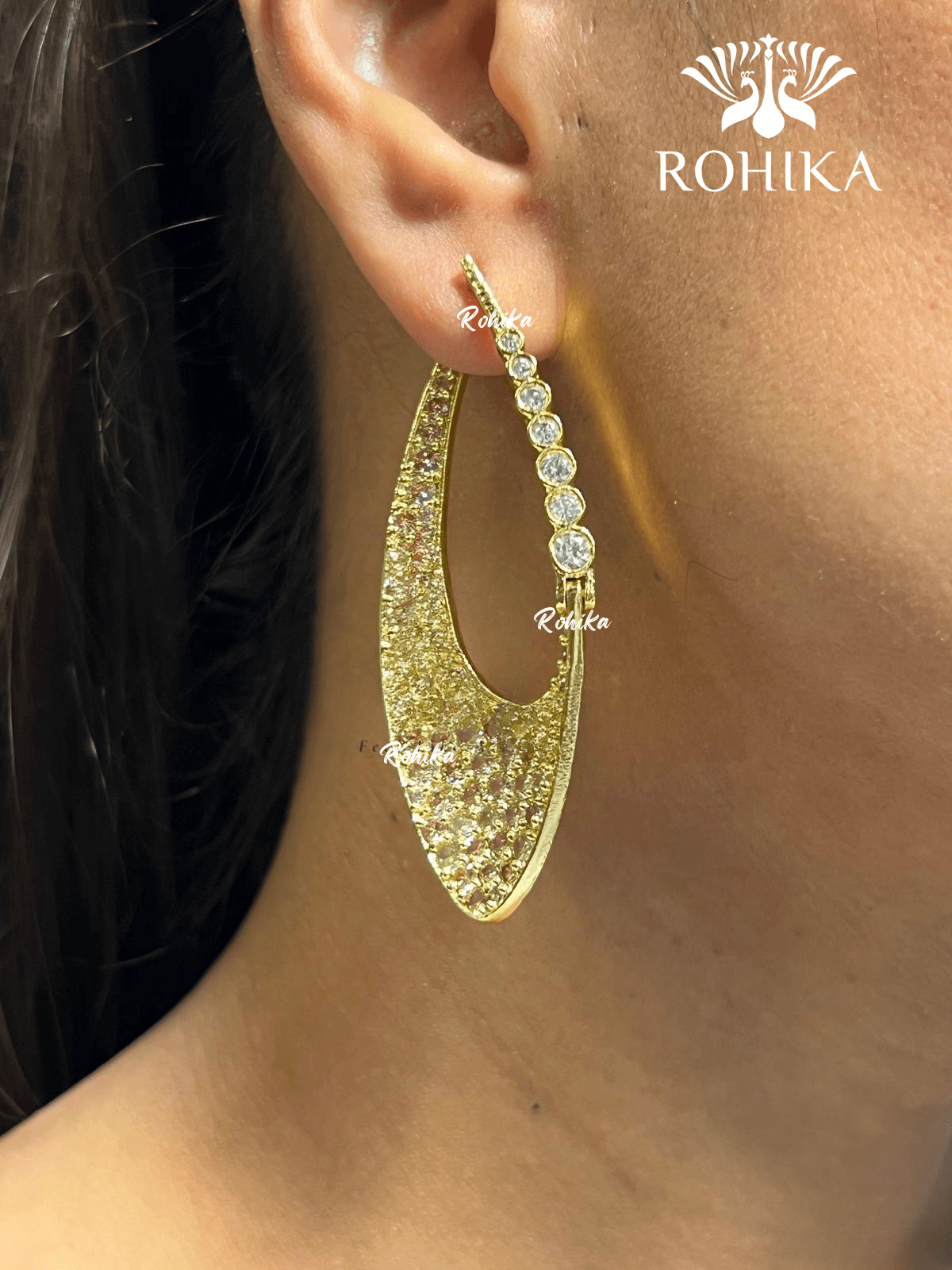 American diamond earrings (ADE -003) - Golden - Rohika Store