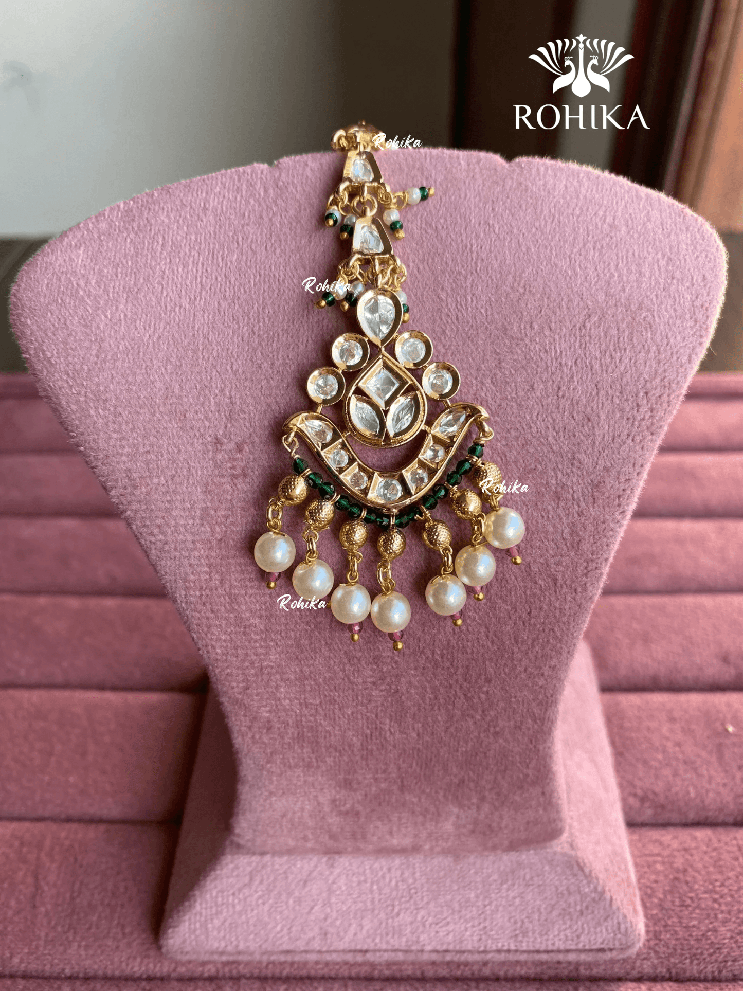 Polki kundan maangtikka (PLKM-030) - Green - Rohika Store