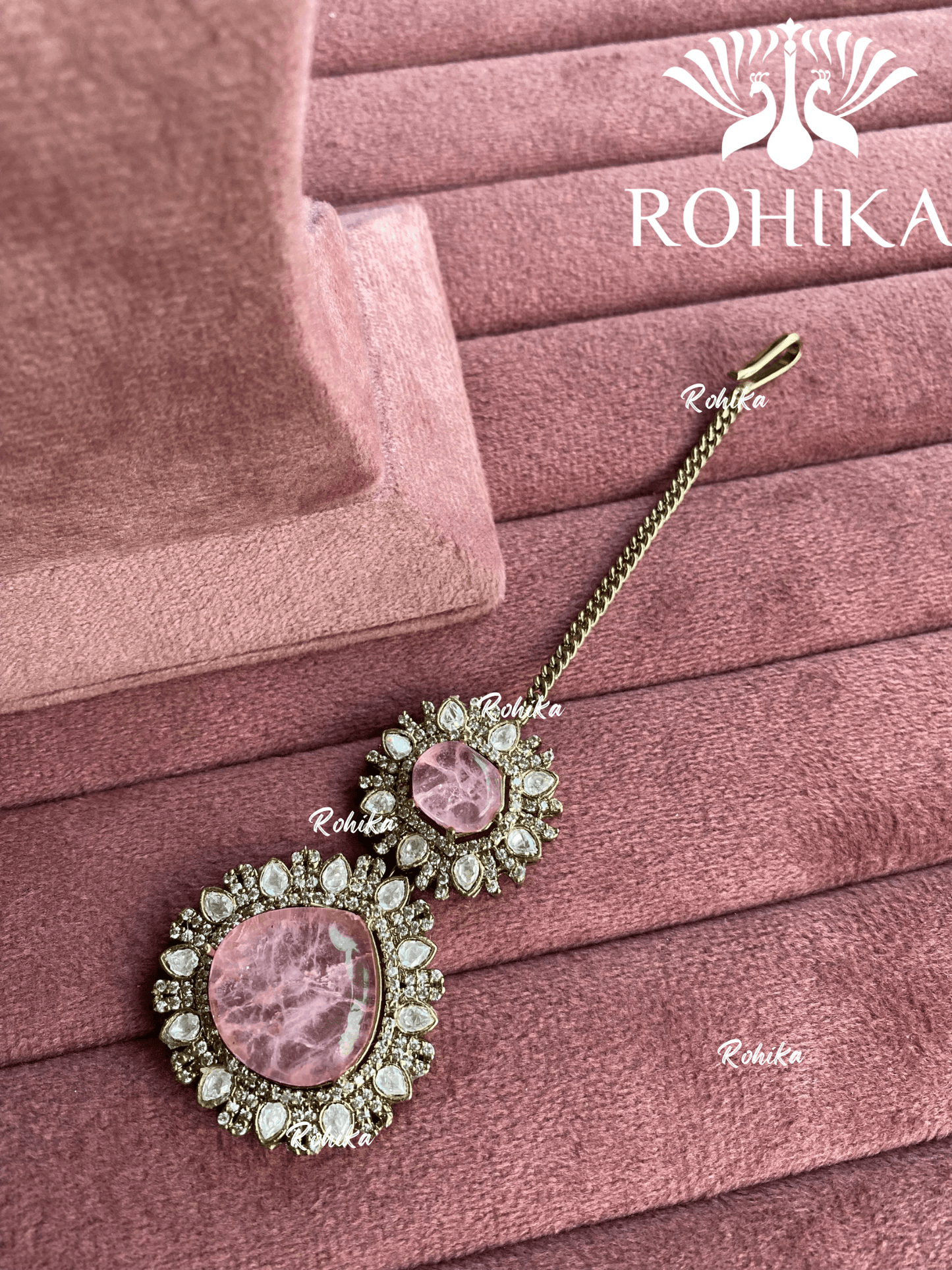 Siya doublet stone maangtikka - Pink - Rohika Store