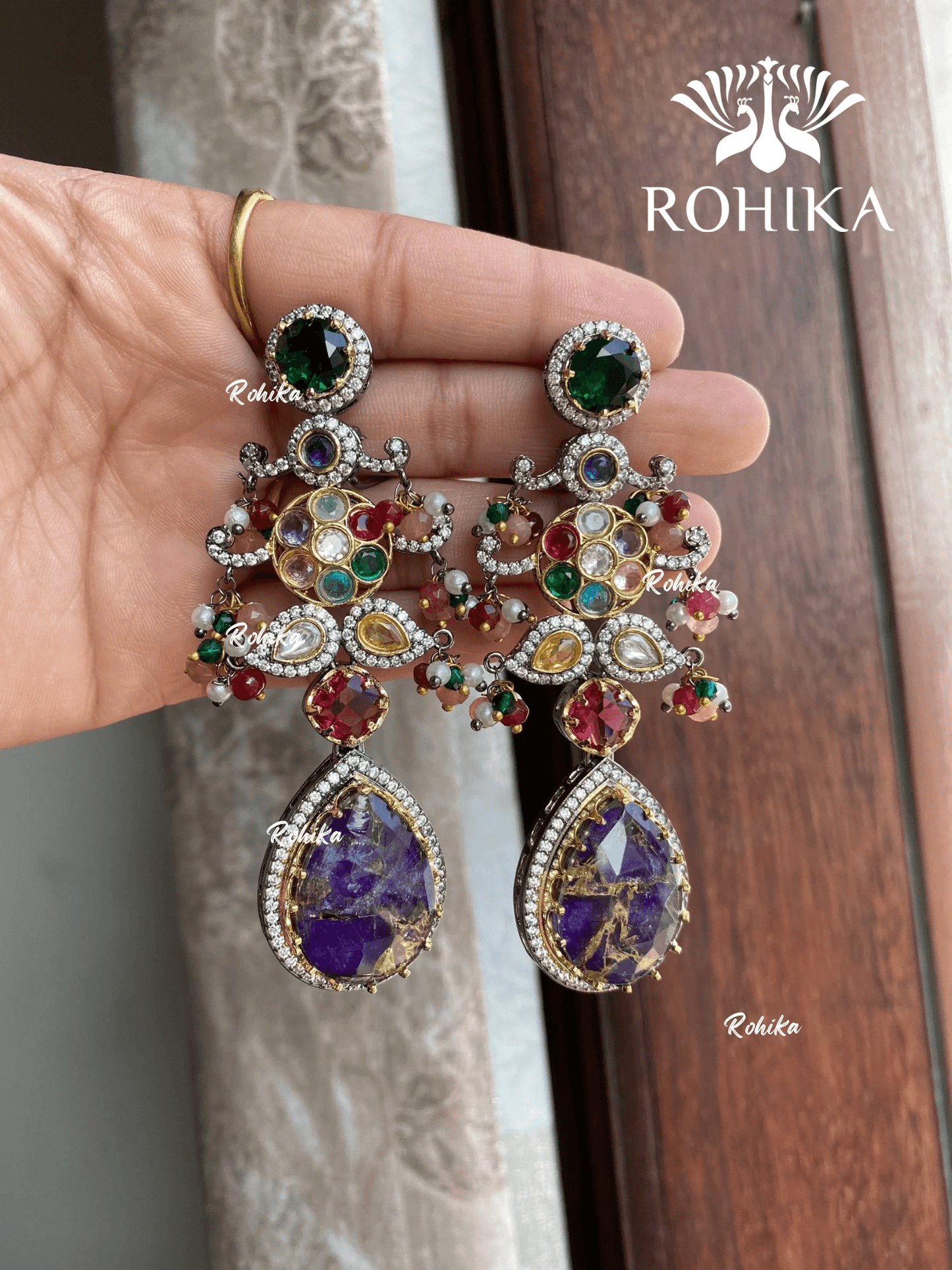 Designer earrings (M-005) - Multi colour - Rohika Store